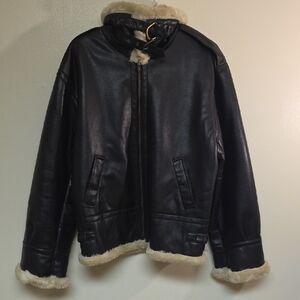 Miletta Women's Black Faux Leather Jacket with Faux Fur #57